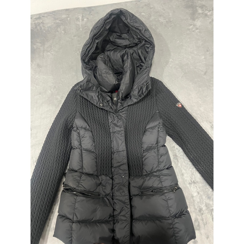 New Post Card Italy Alake Black Goose Down Puffer Jacket Coat Hooded Size 40
